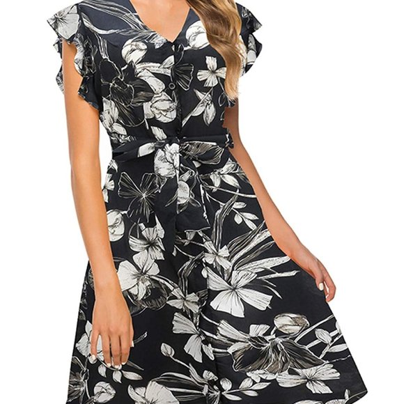 NWT Flutter Sleeve Button A-line Floral Sundress - Picture 3 of 7